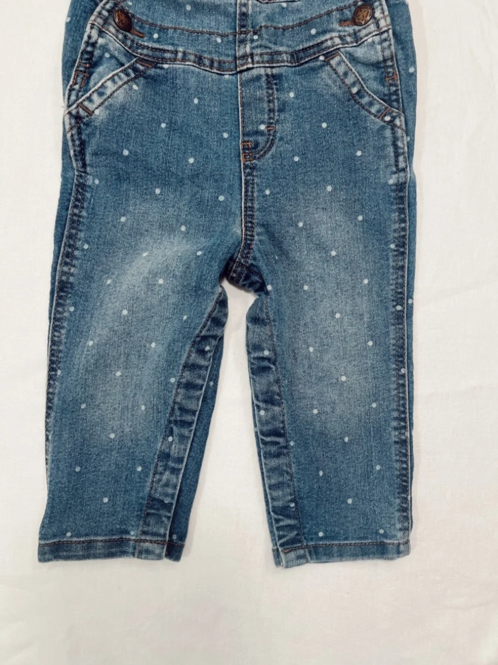 OshKosh B'gosh Denim Overalls in Blue with White‎ Dot Print